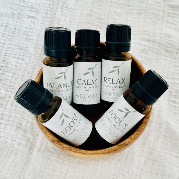 Aroma Studios 5 aromatherapy blend oils in bowl